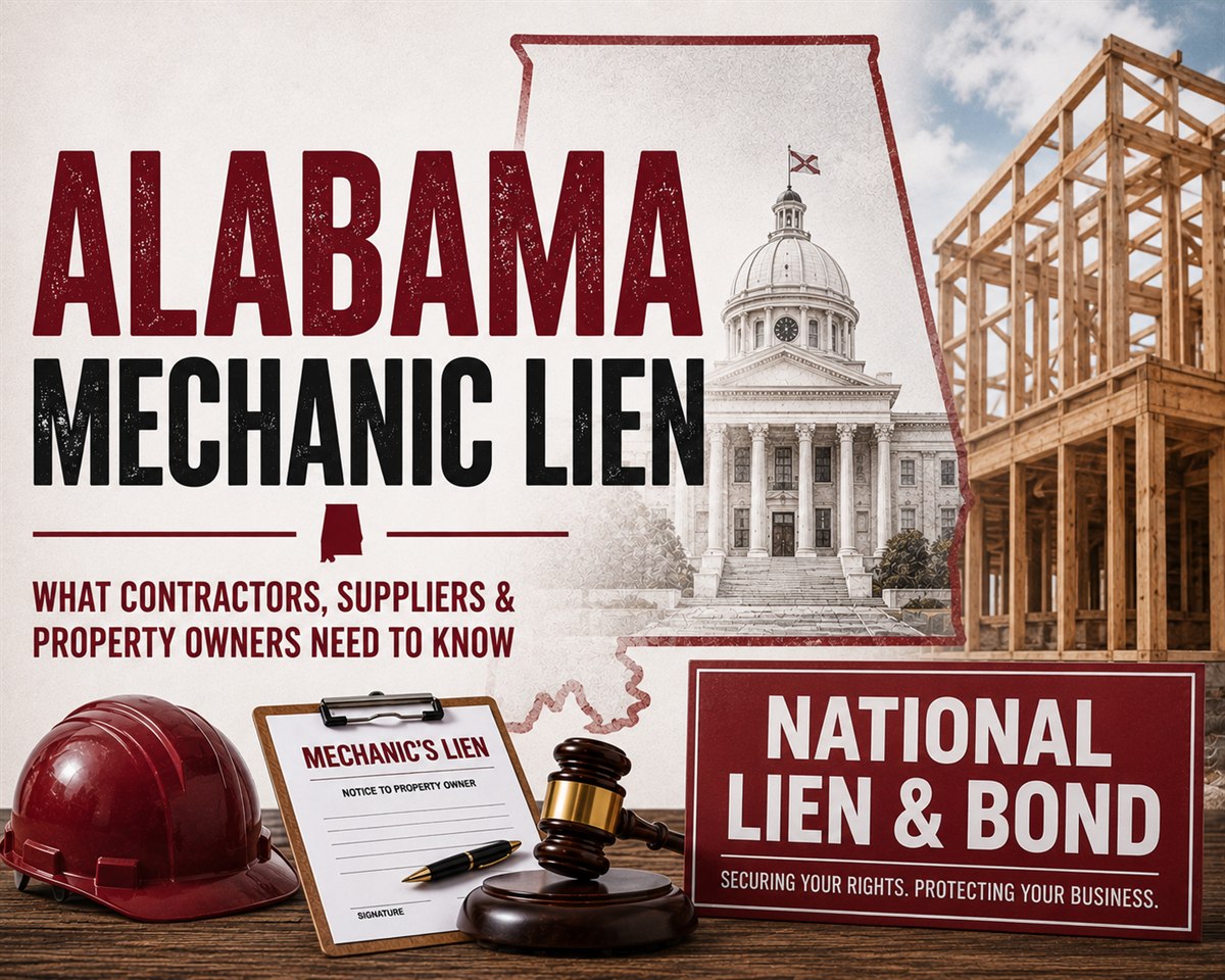 Alabama Mechanics Lien Law guide — notice requirements, lien statement deadlines by claimant type (6 months for original contractors, 4 months for subcontractors and suppliers, 30 days for day laborers), full price versus unpaid balance liens, contractor licensing, and the 6-month suit-to-enforce deadline.